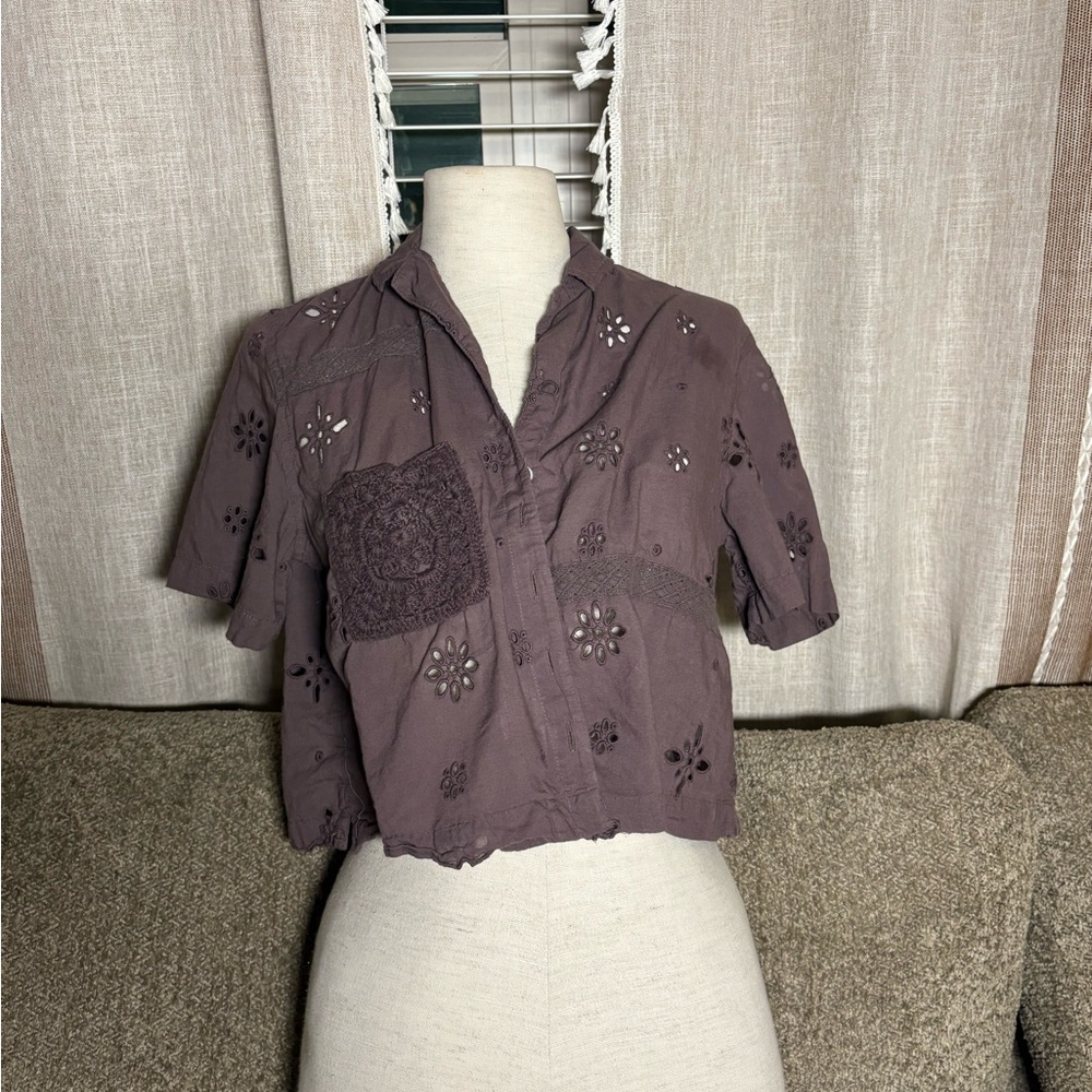 American Eagle Outfitters Purple Eyelet Blouse
